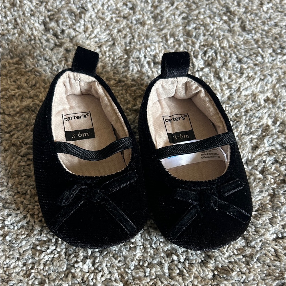 Carter's Black Velvet Baby Mary Jane Shoes with Bow Accent